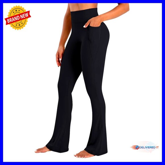 Flare Leggings with Pockets Tummy Control Yoga Pants No Front Seam